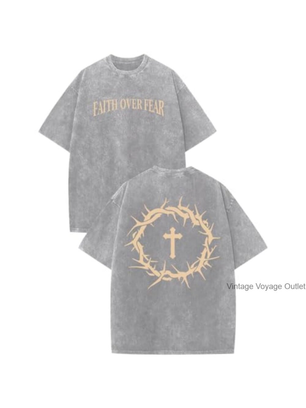 Mens Christian Faith Over Fear Graphic Tee Oversized Acid Wash Cotton Religious